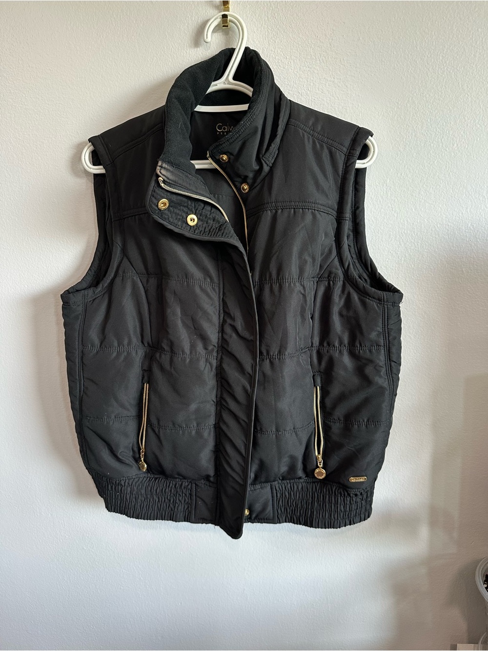 Calvin Klein Performance Black Puffer Vest Large Gold Zip Quilted Jacket